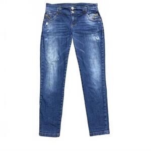 Monjeloco High Rise Skinny Jeans Women’s 8 Distressed Stretch Denim Blue Crystal